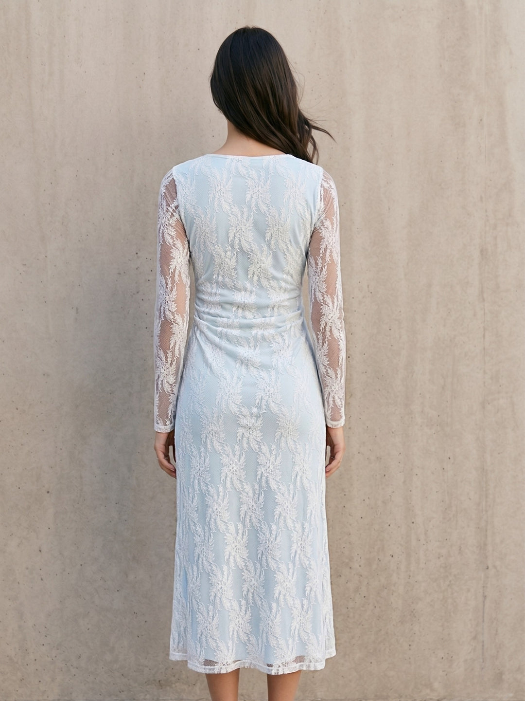Blue Full Sleeve Square Neck Lace Dress