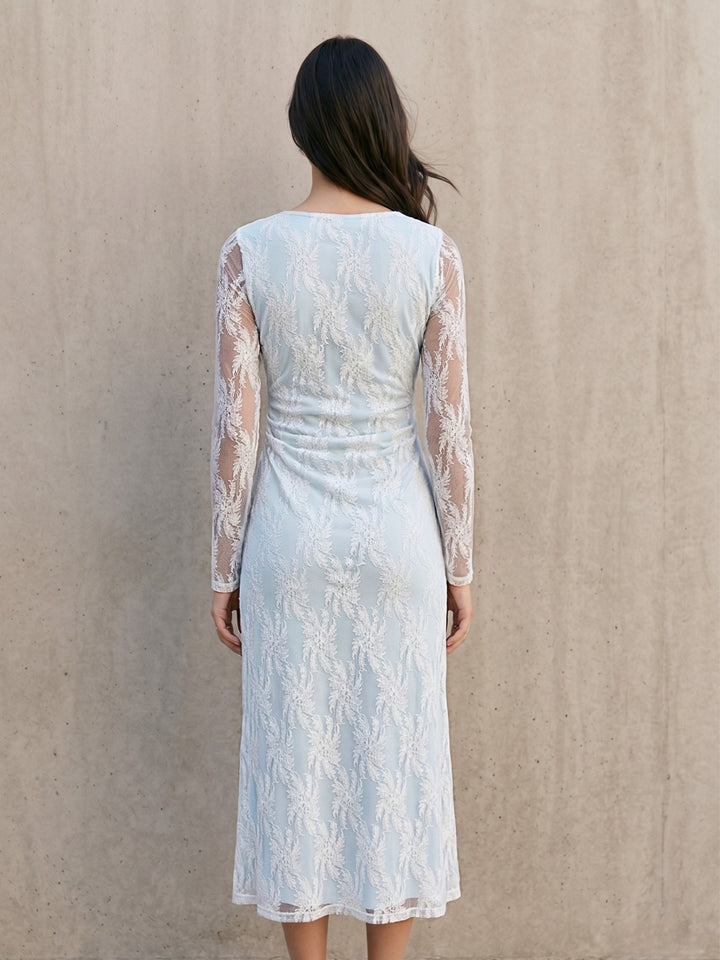 Blue Full Sleeve Square Neck Lace Dress