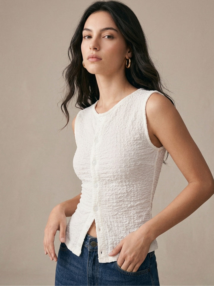 White Sleeveless Front Buttoned Top