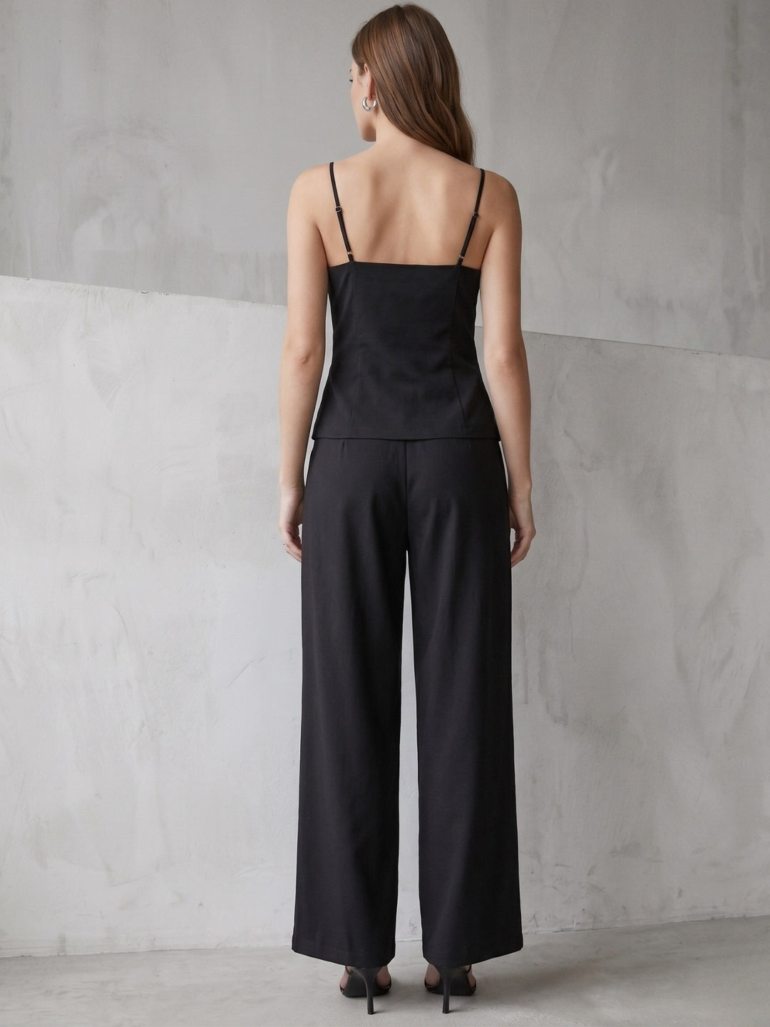 Black Fitted Metal Trim Top And Pant Set