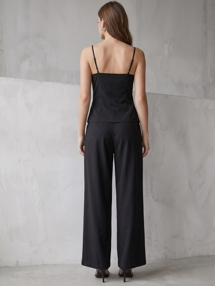 Black Fitted Metal Trim Top And Pant Set