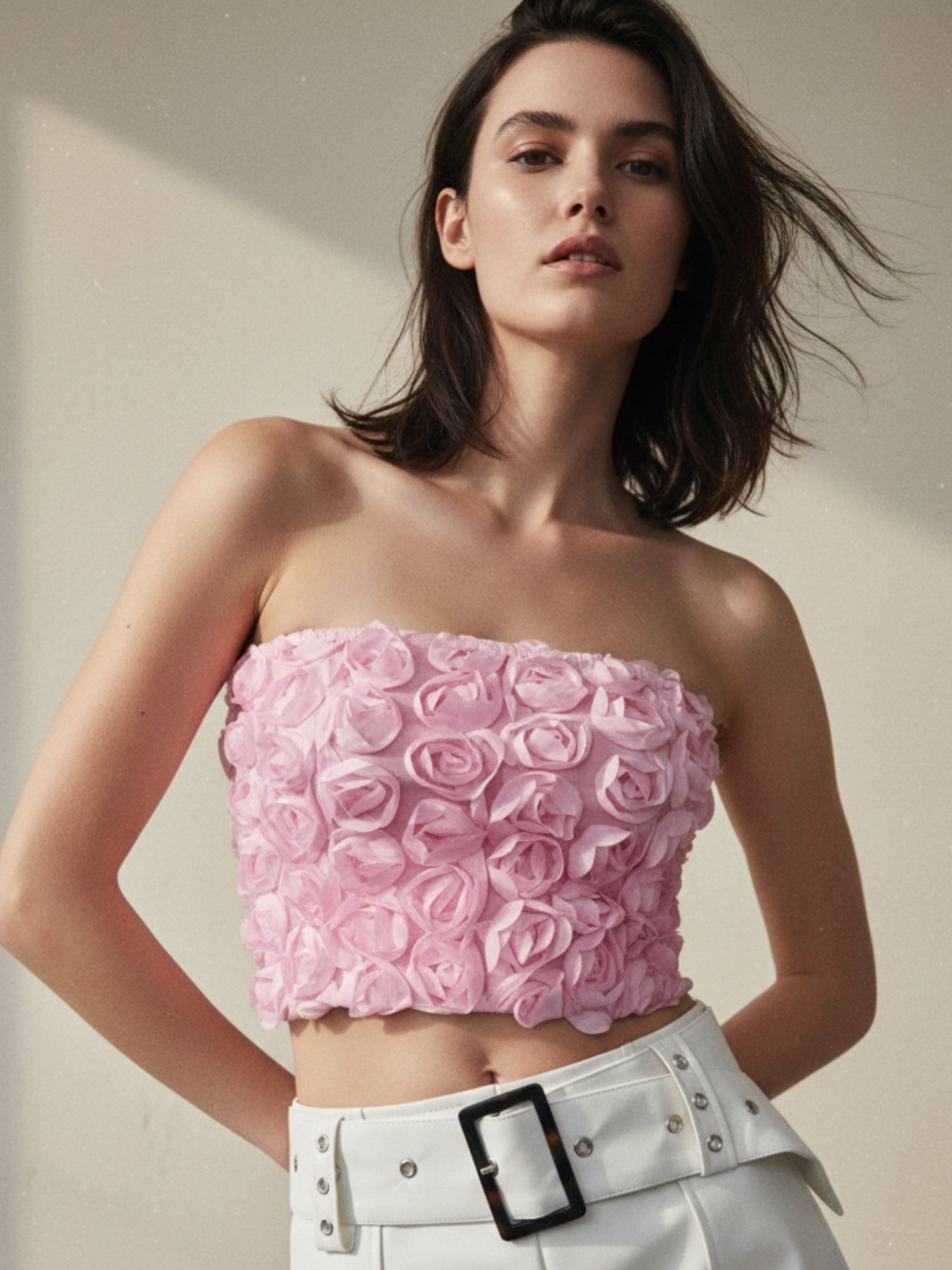 Pink Floral 3D Trim Top