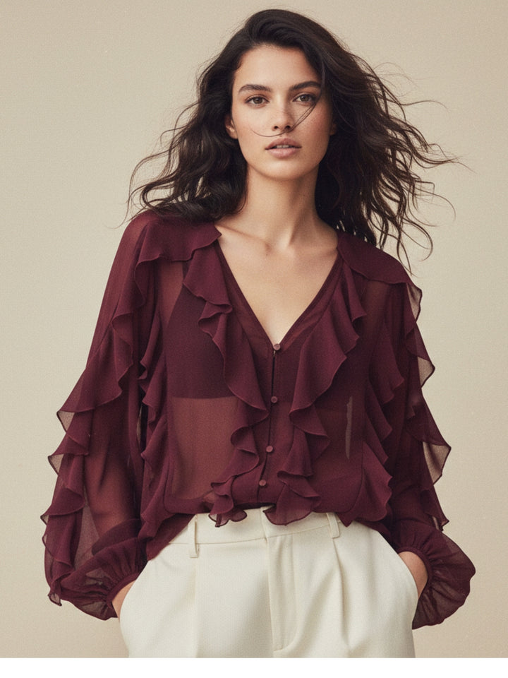 Purple Frill Printed Blouses