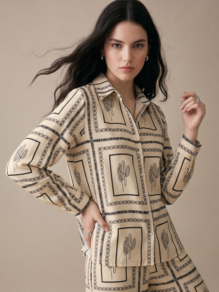 Off White Printed Casual Co-Ord Set