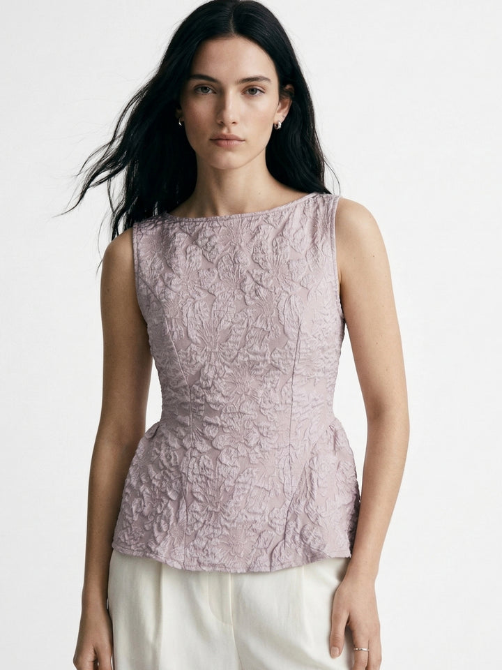 Pink Textured Floral Embossed Blouse
