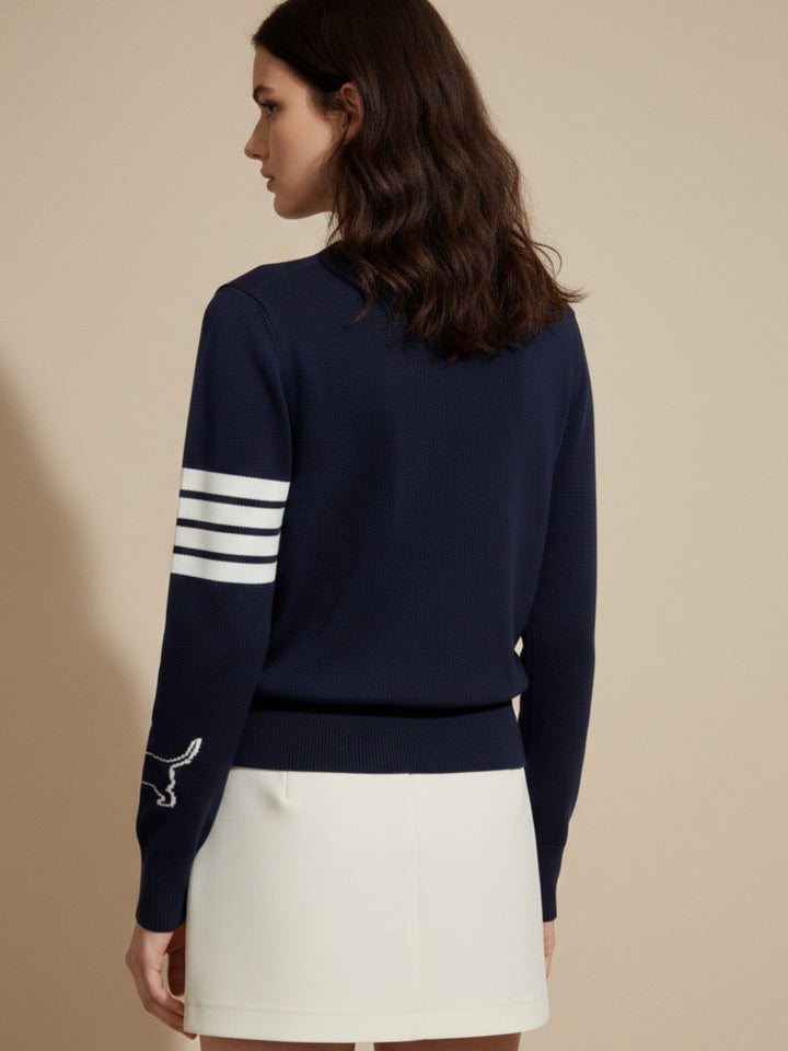 Navy Blue Relaxed Graphic Printed Sweater