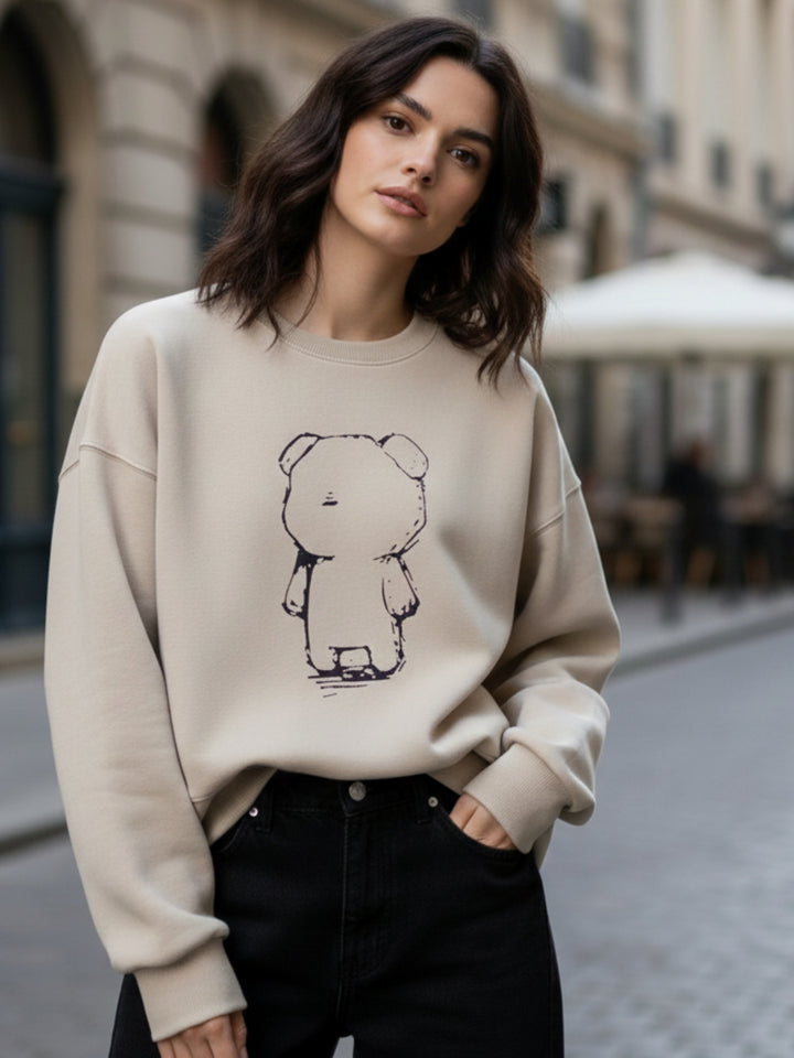 Beige Graphic Oversized Sweatshirt