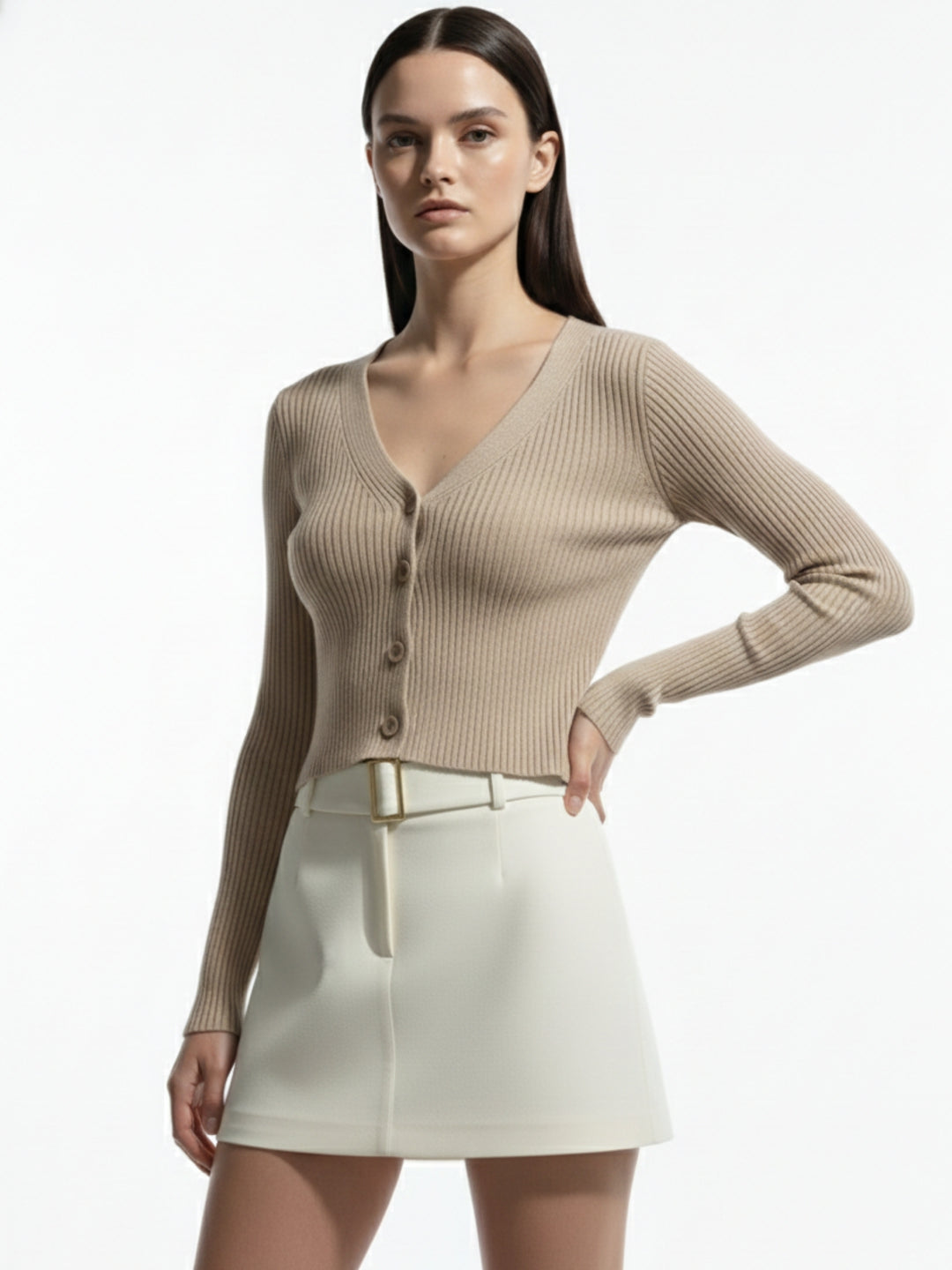 Nude Full Sleeve Buttoned Cardigan