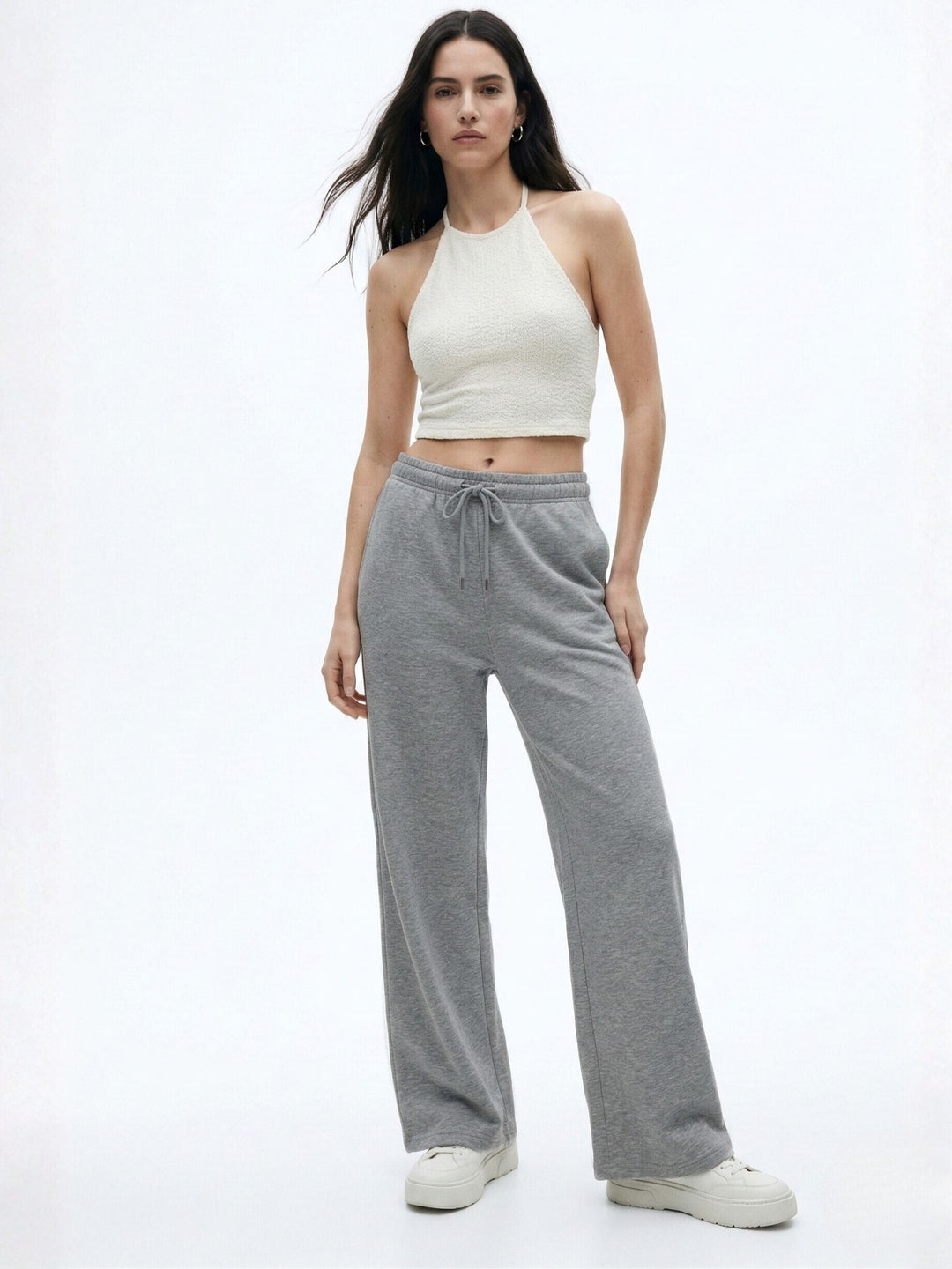 Grey Low Waist Wide Leg Sweatpants