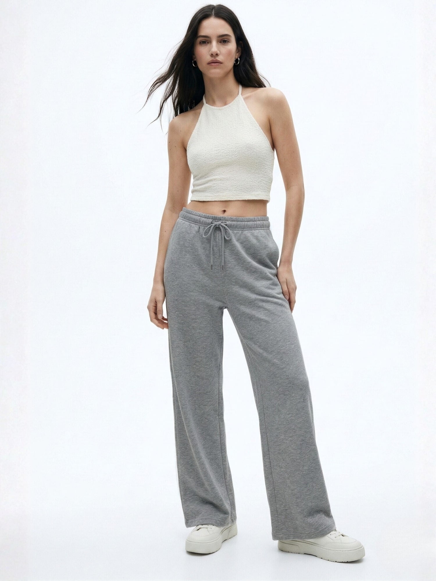 Grey Low Waist Wide Leg Sweatpants
