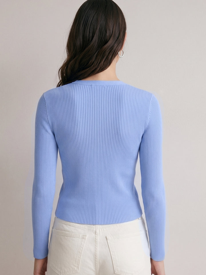 Blue Front Buttoned Fitted Top