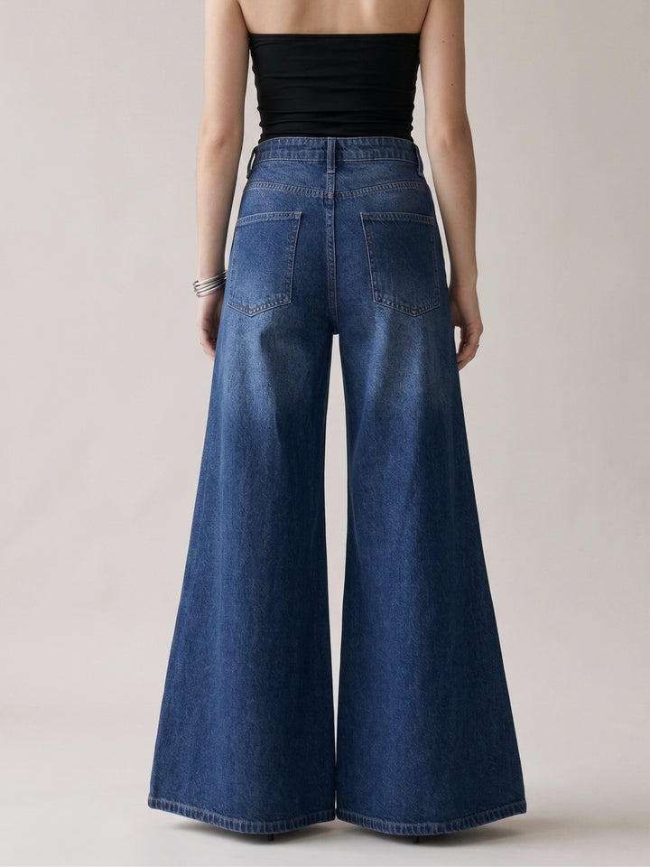 Blue Ultra Wide Flared Jeans