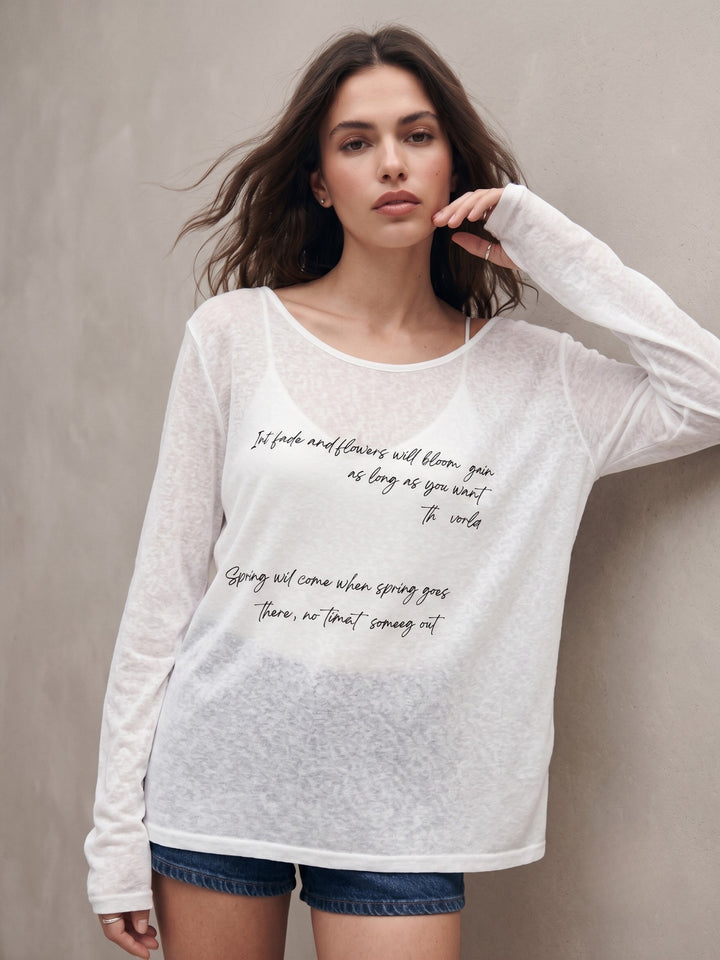 White Round Neck Full Sleeves Tshirt