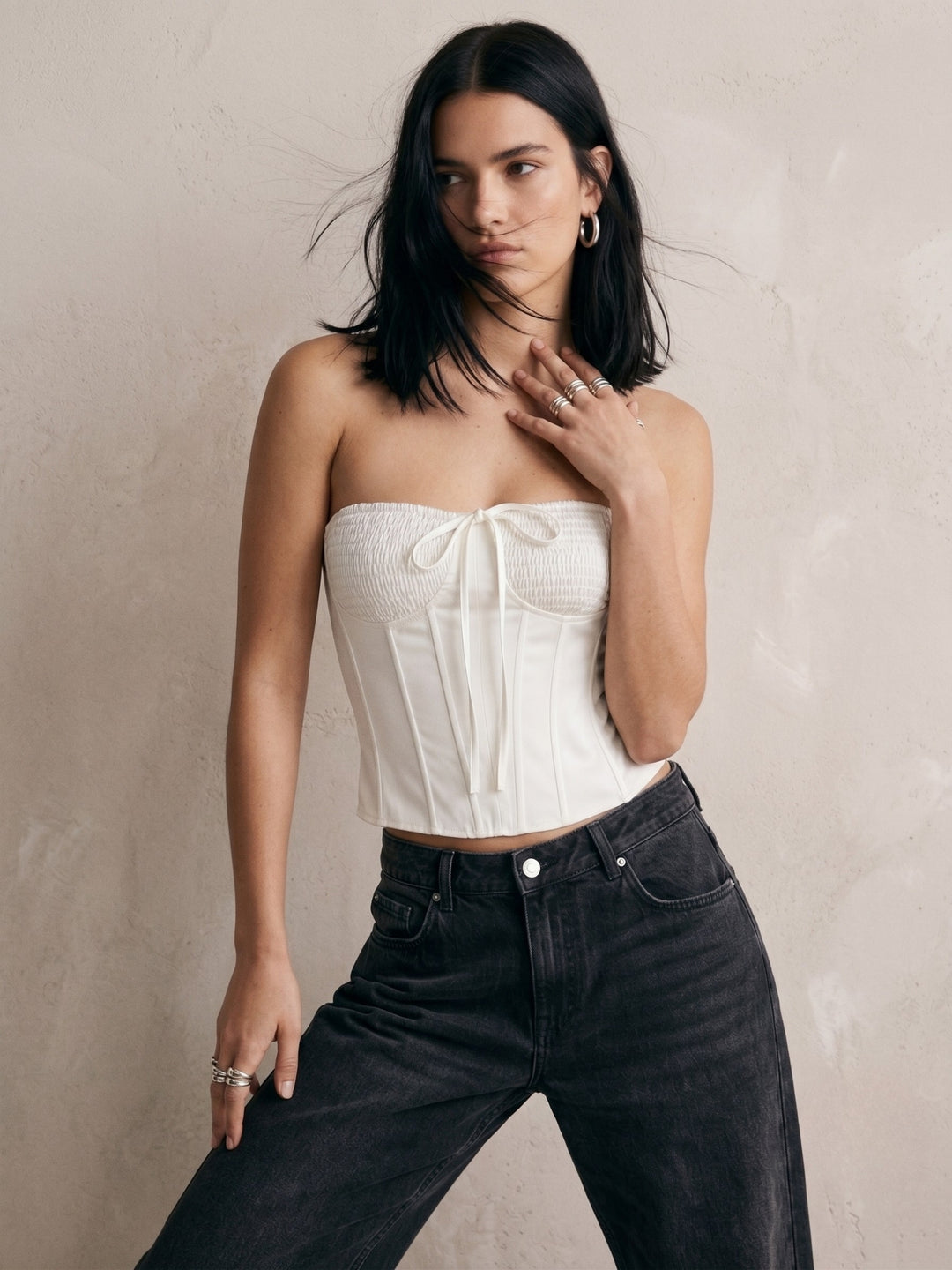 White Corset Styled Solid Tube