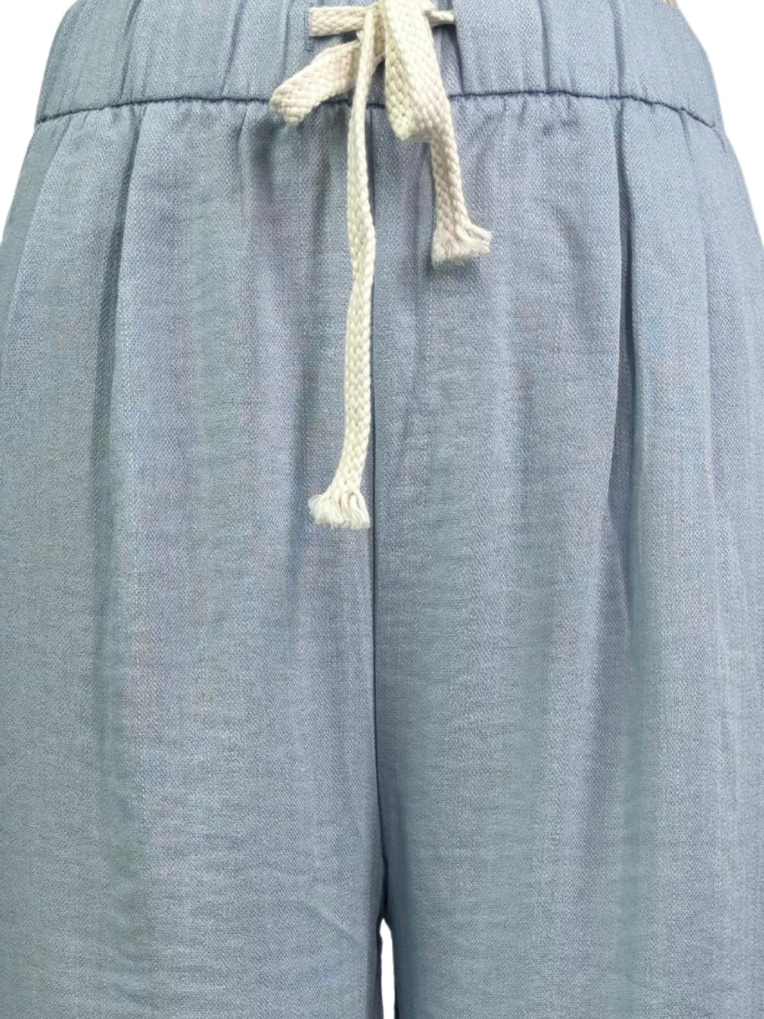 Blue High Waist Drawstring Attached Pleated Pant