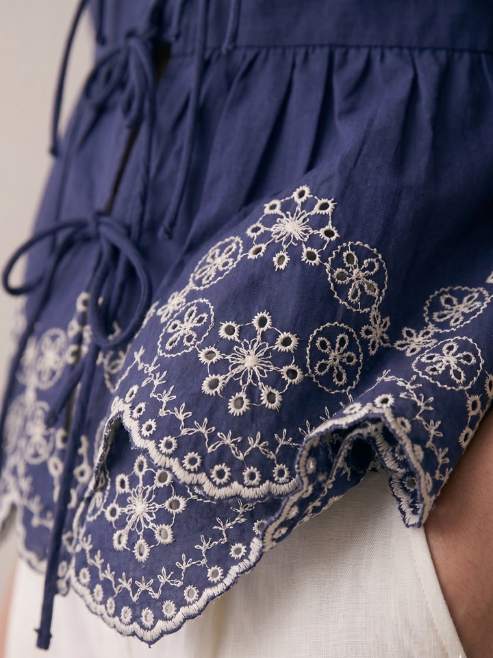 Blue Scallop Embroidered Blouse