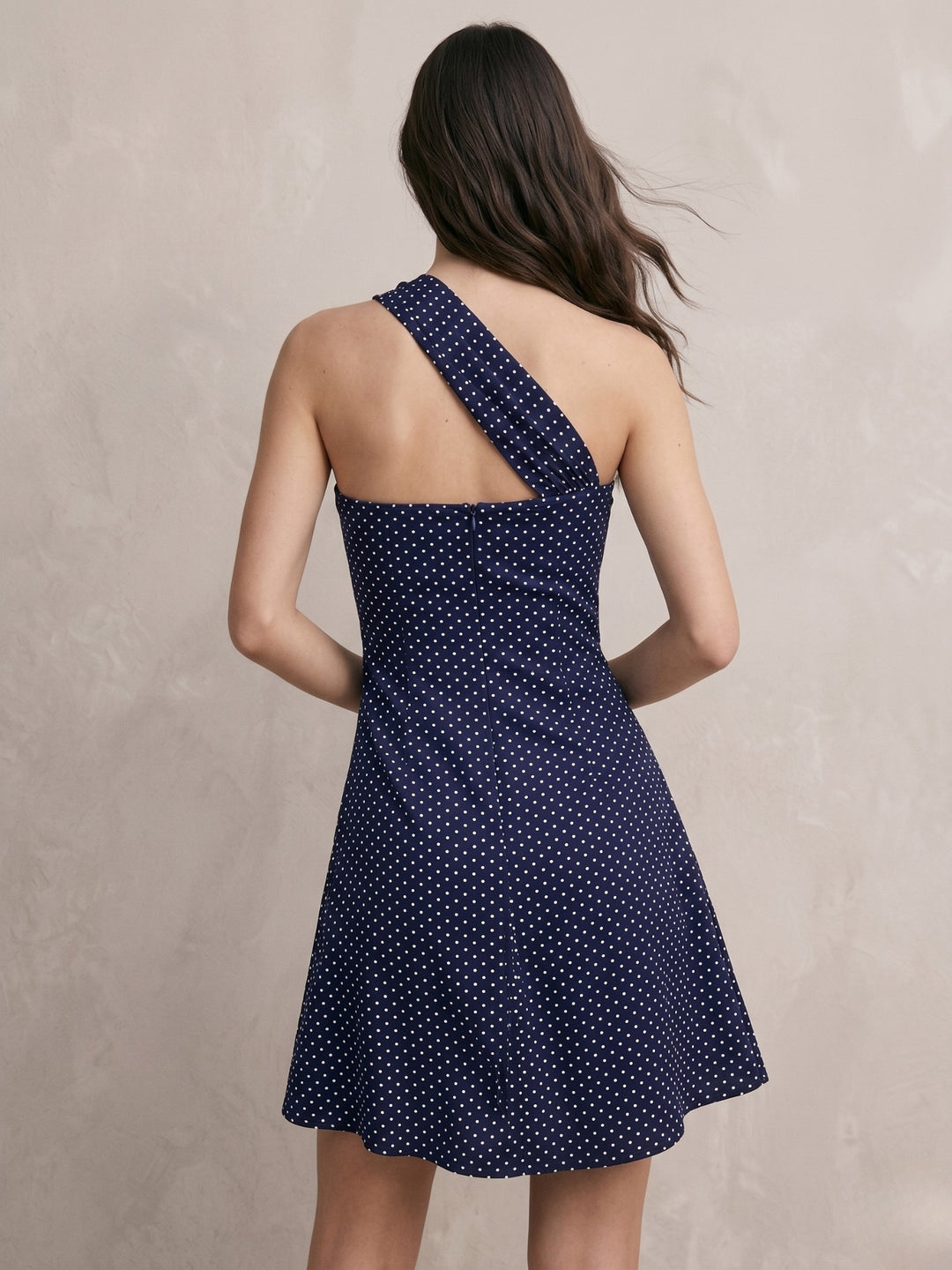 Blue One Shoulder Polka Printed Dress
