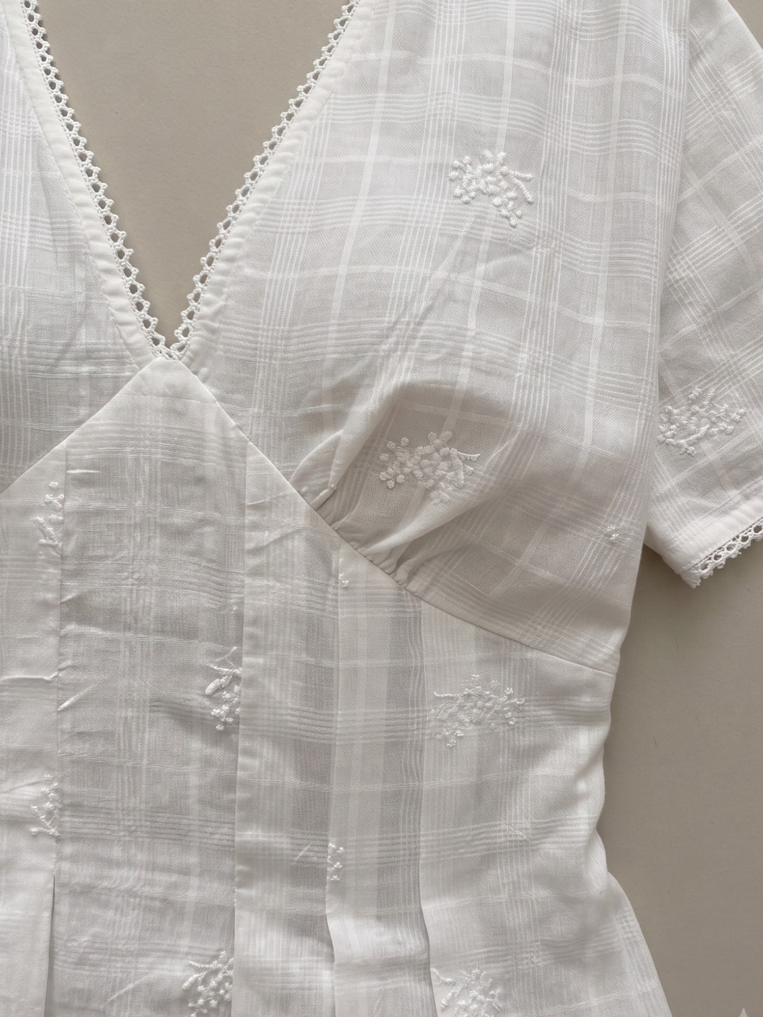 White Fit And Flare Mini All Over Embrodiery Mini Dress
