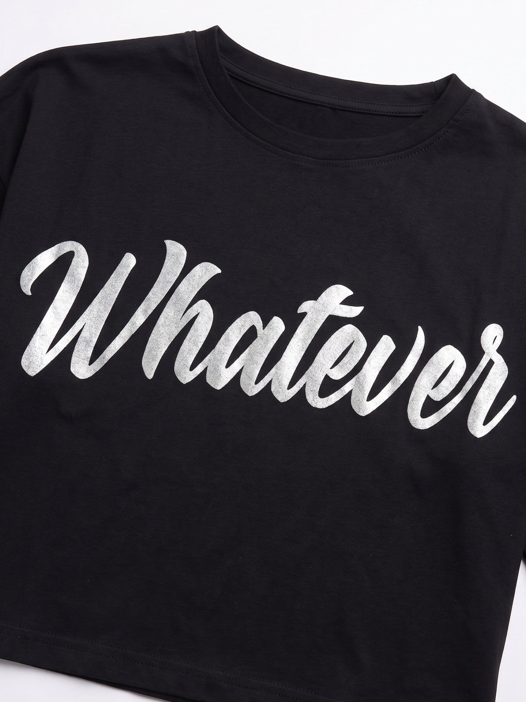 Black Cropped Boxy T-Shirt With Hd Foil Printed Graphic