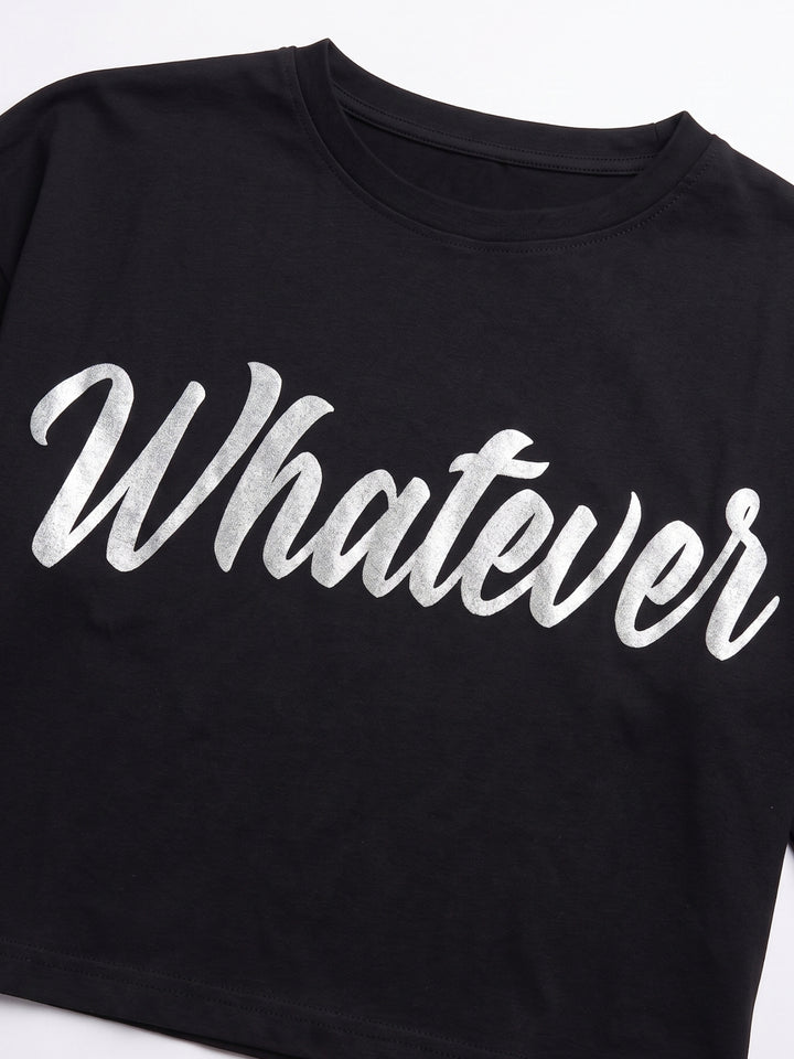 Black Cropped Boxy T-Shirt With Hd Foil Printed Graphic