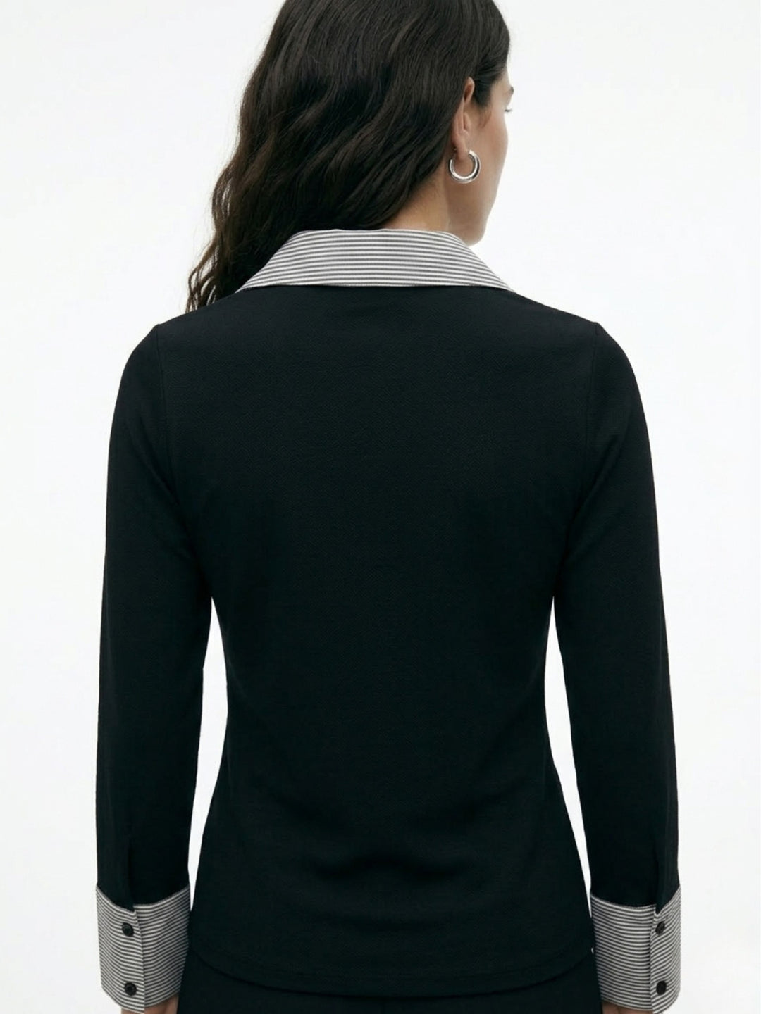 Black Full Sleeve Contrast Collar Fitted Top