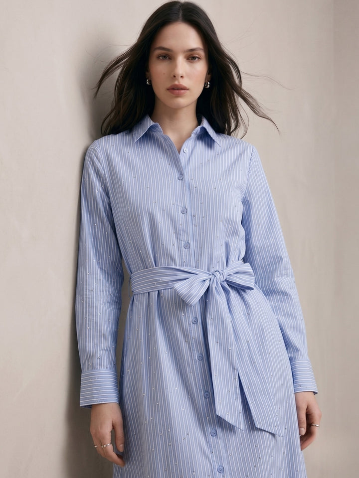 Blue Striped Shirt Midi Dress