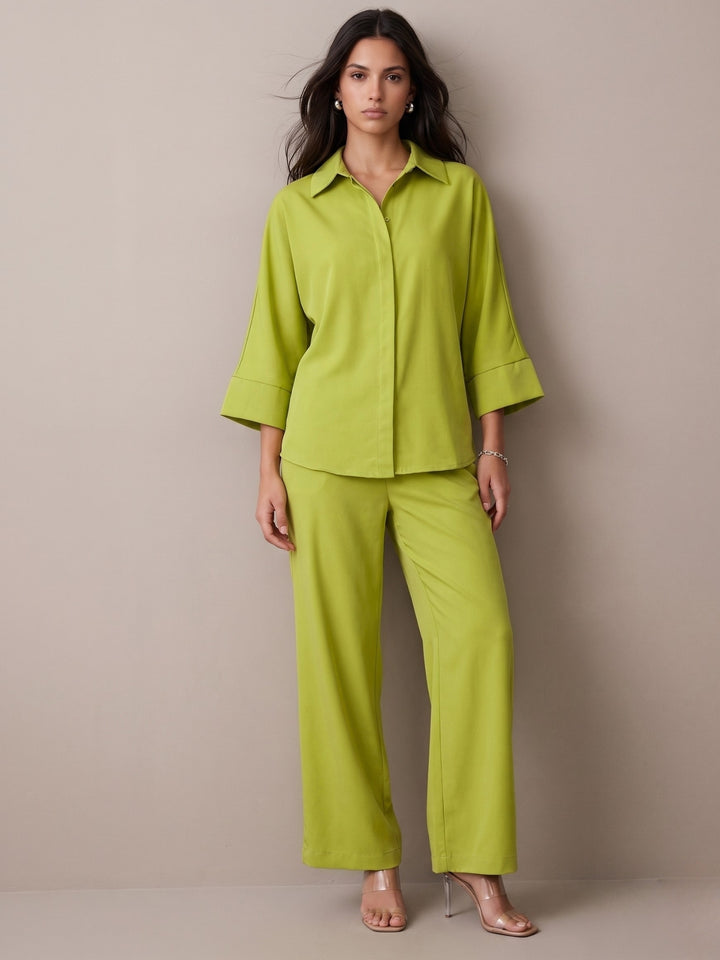 Green Relaxed Shirt And Pants Co-Ord Set