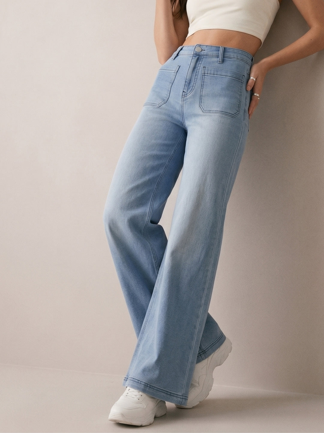 Light Blue Front Pocket Straight Fit Jeans