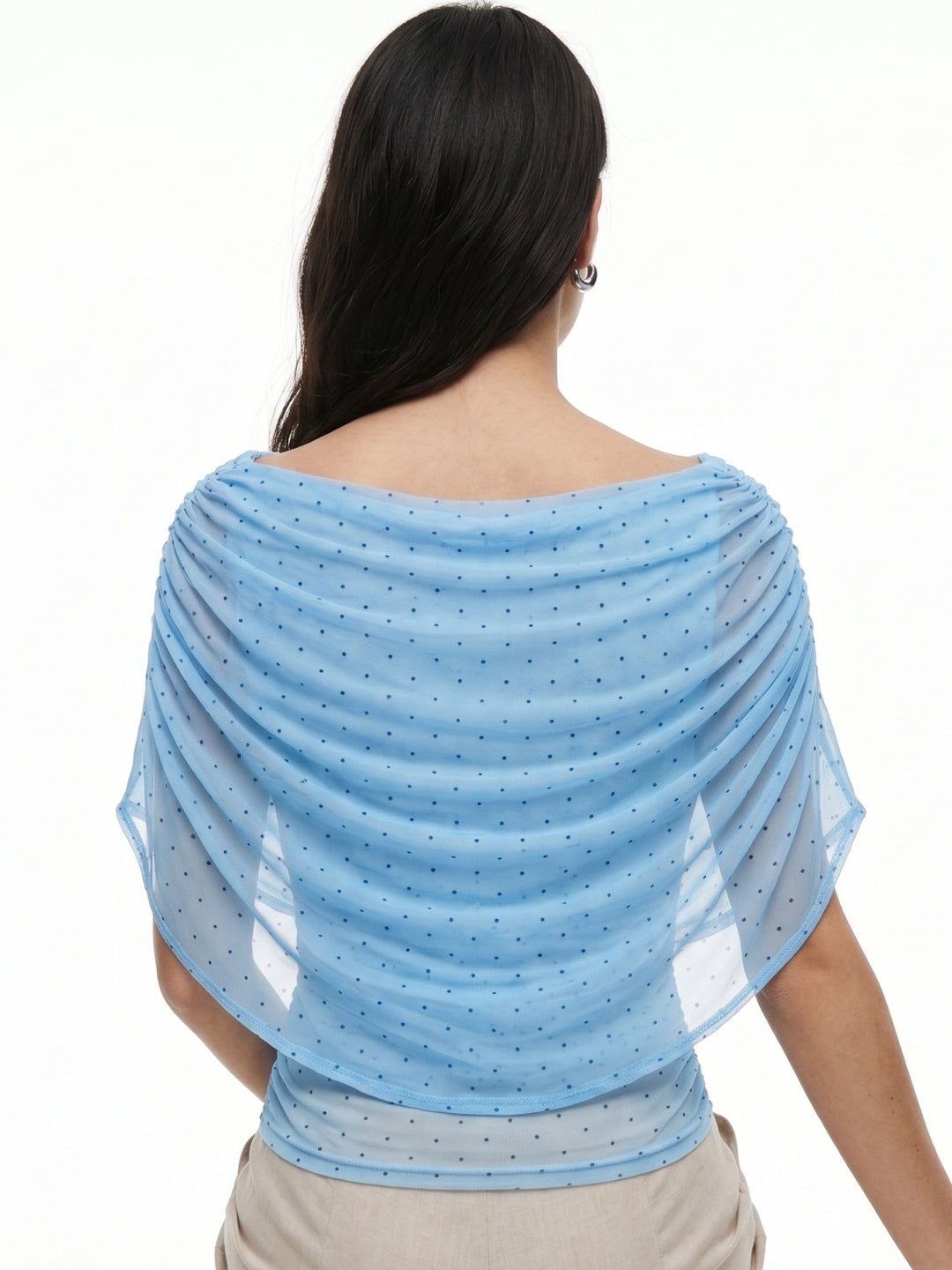 Blue Drapey Cowl Fitted Top