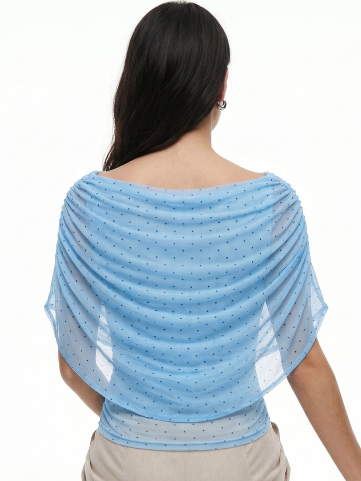 Blue Drapey Cowl Fitted Top