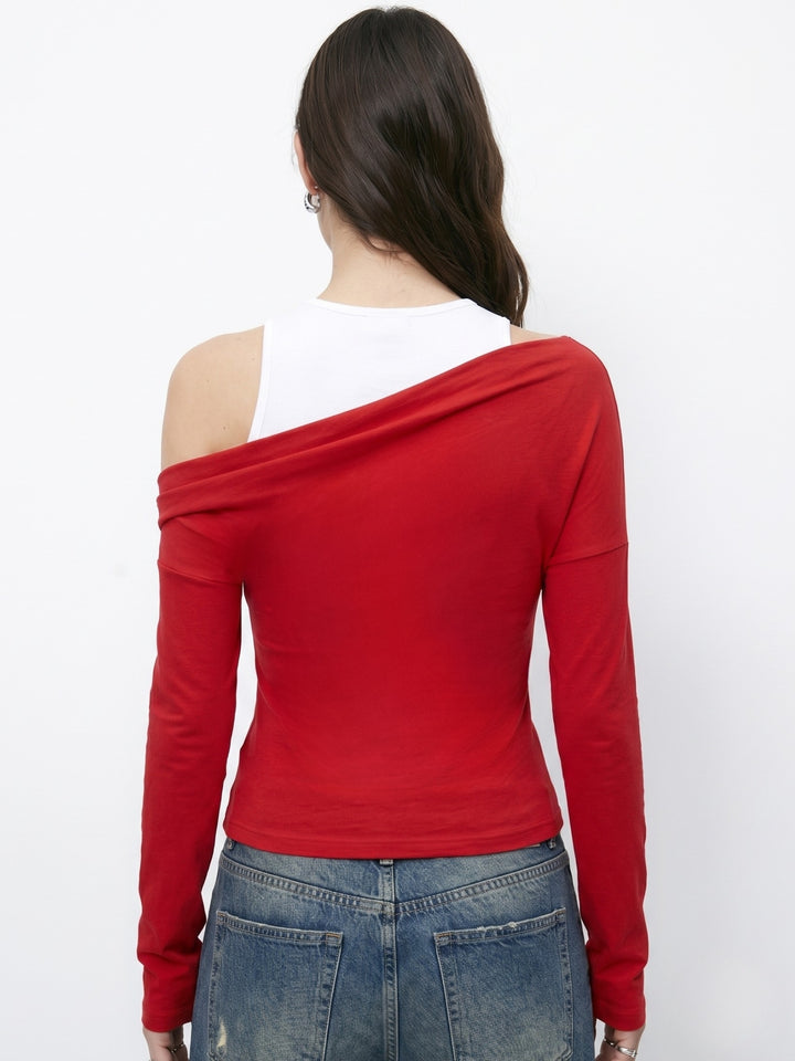 Red Twofer Styled Tank And Studded Top