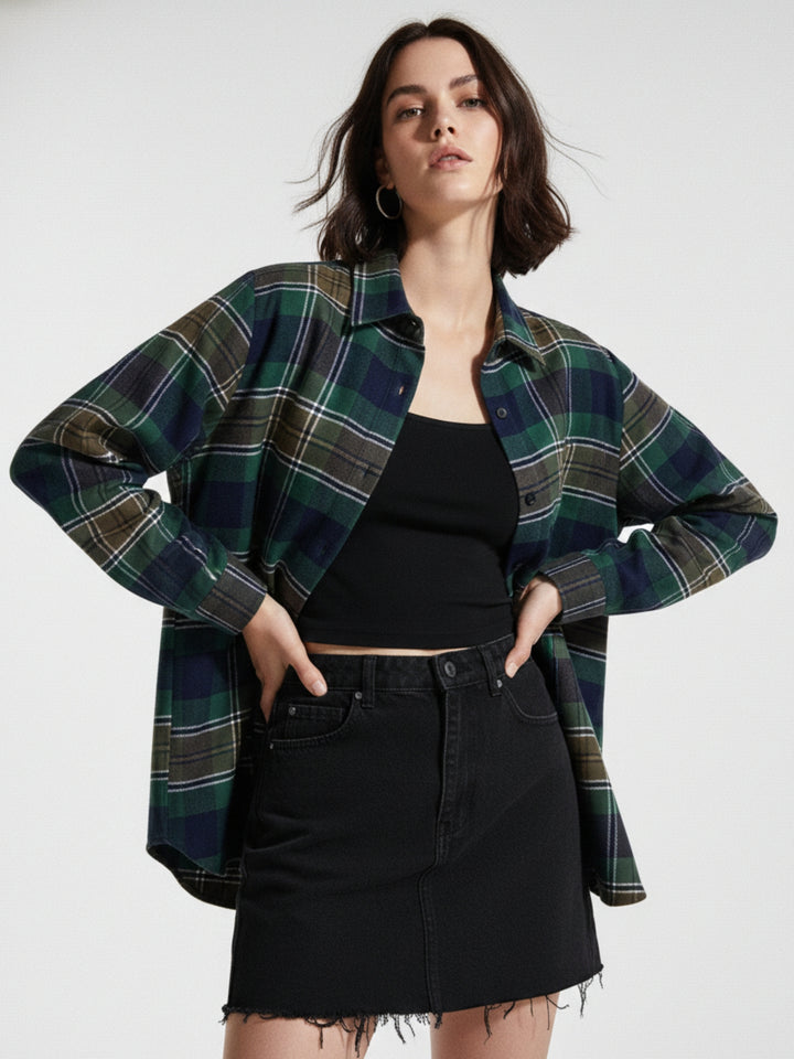 Multi Cheeckered Flanel Long Line Shirt