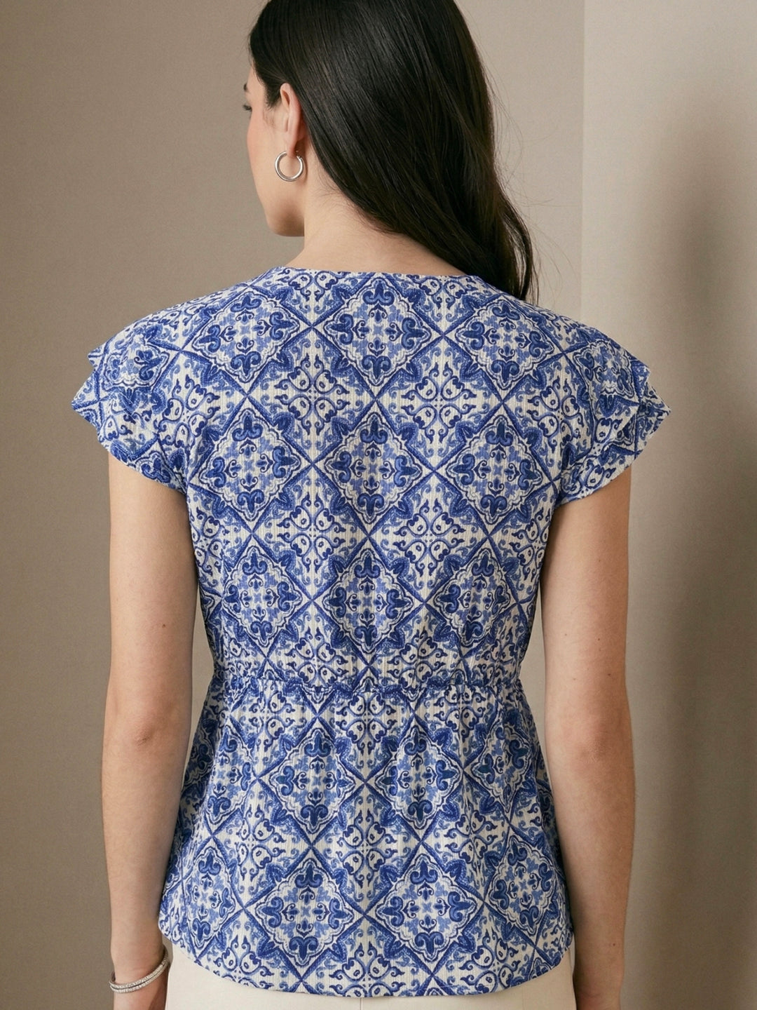 Blue Floral Print Top