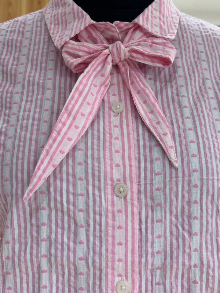 Pink Heart Dobby Tie Neck Shirt