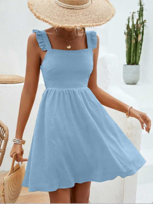 Blue Ruffle Strap Aline Dress