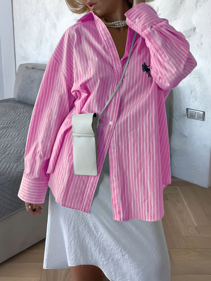 Pink Full Sleeve Striped Relaxed Shirt