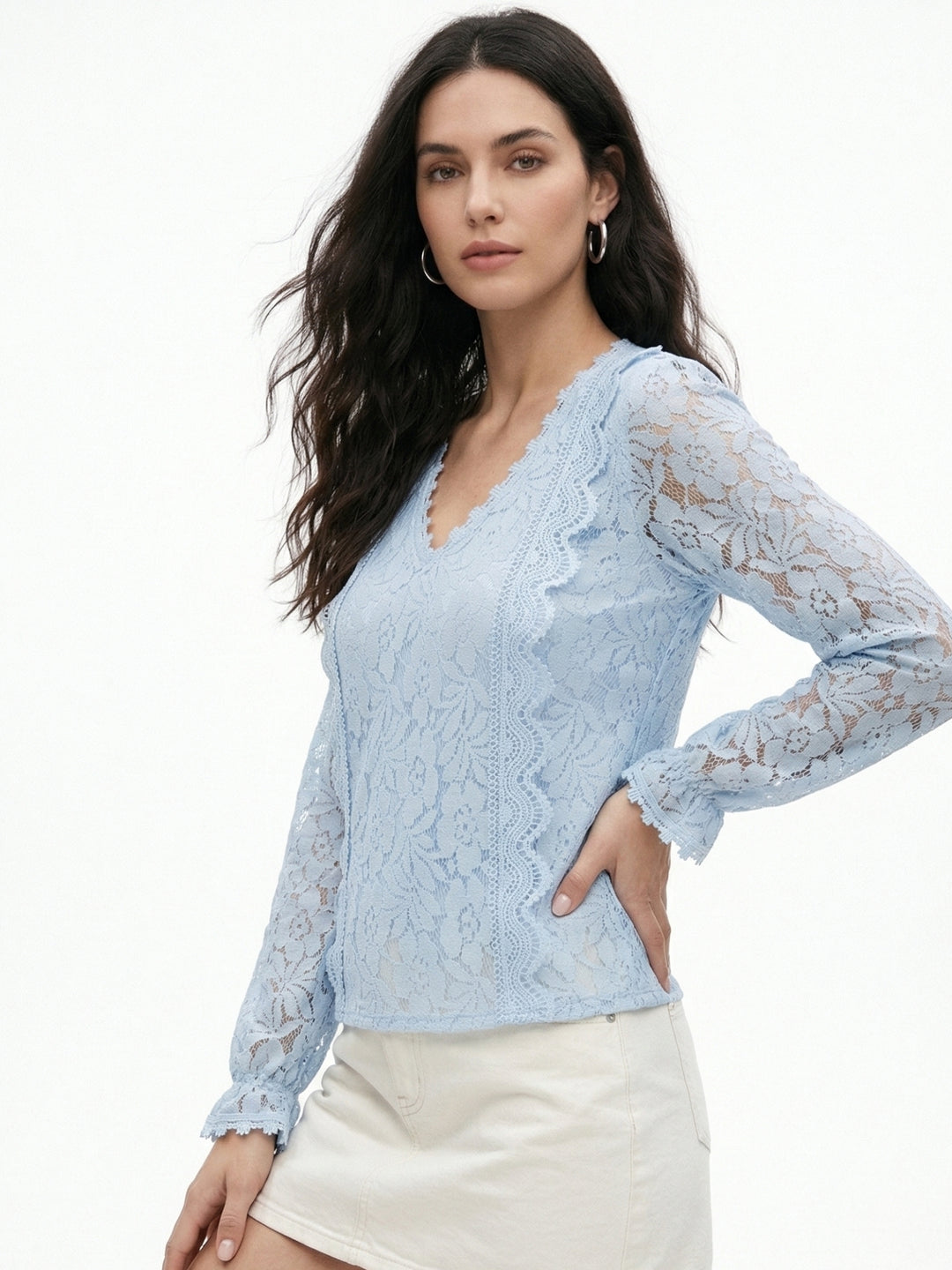 Light Blue Bishop Sleeve Textured Blouson