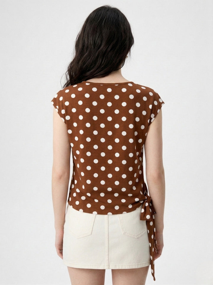 Brown Sleeveless Waist Tie-Up Top