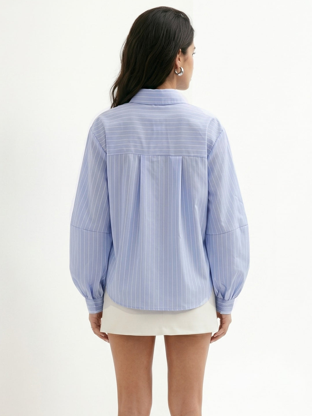 Blue Balloon Sleeve Front Buttoned Shirt
