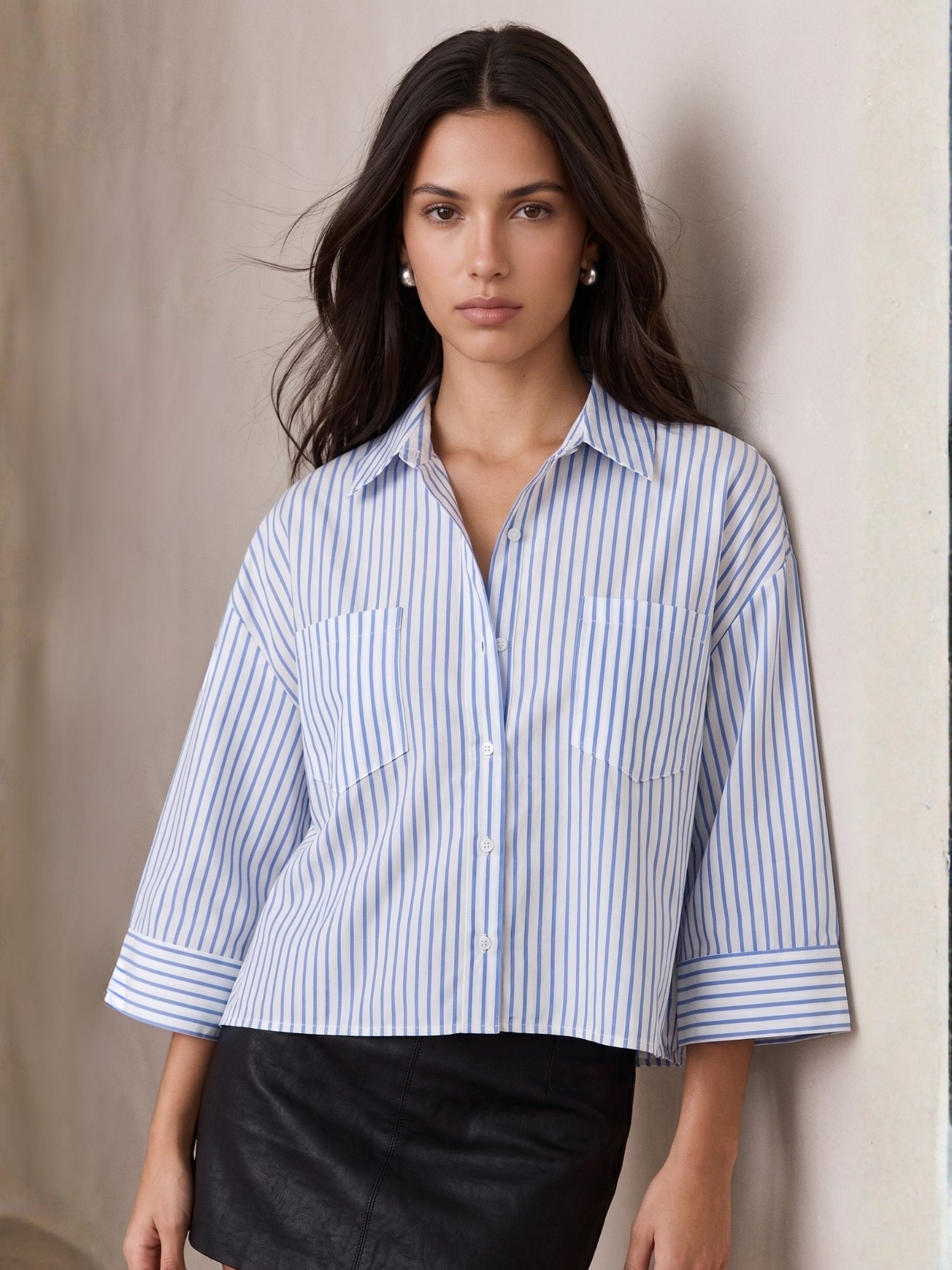 Blue Front Buttoned Striped Shirts
