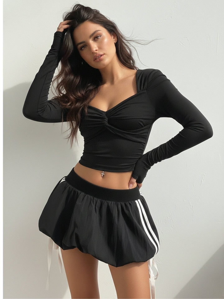 Black Short Balloon Hem Skirt