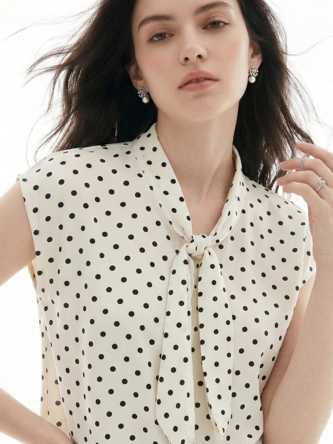 White Sleeveless Tie-Up Polka Printed Top