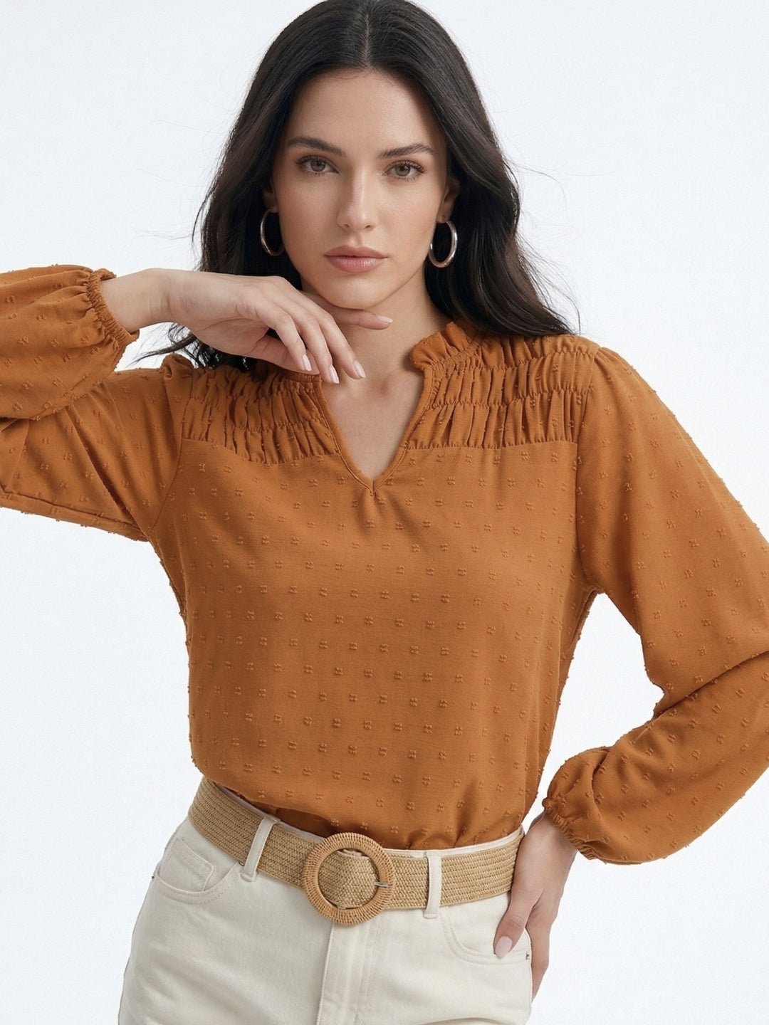 Mustard Bishop Sleeve Shoulder Gathered Blouson