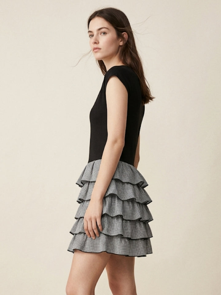 Black Short Sleeve Tiered Dress