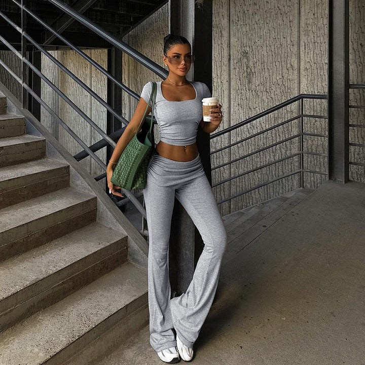 Grey Fitted Top and Straight Fit Pant Co-Ord Set