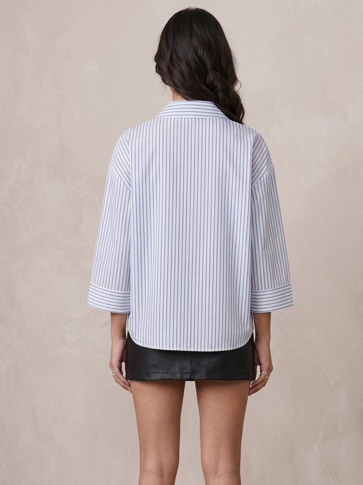 Blue Front Buttoned Striped Shirts