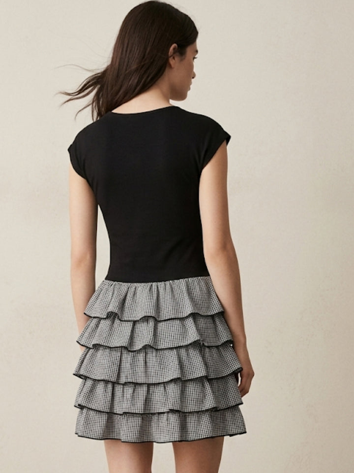 Black Short Sleeve Tiered Dress