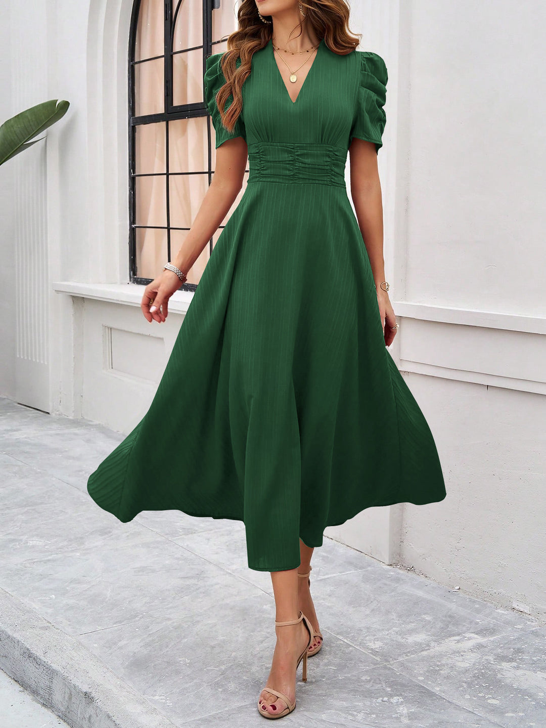 Green Fit And Flare Midi Dress