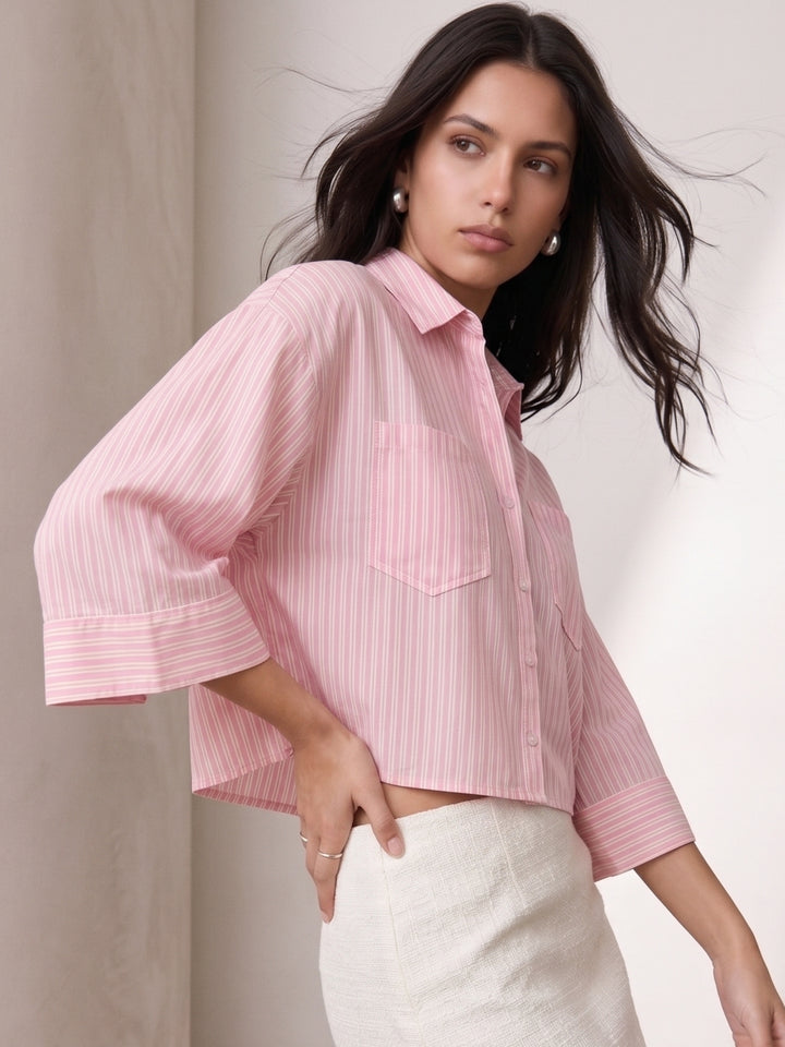 Pink Front Buttoned Striped Shirts