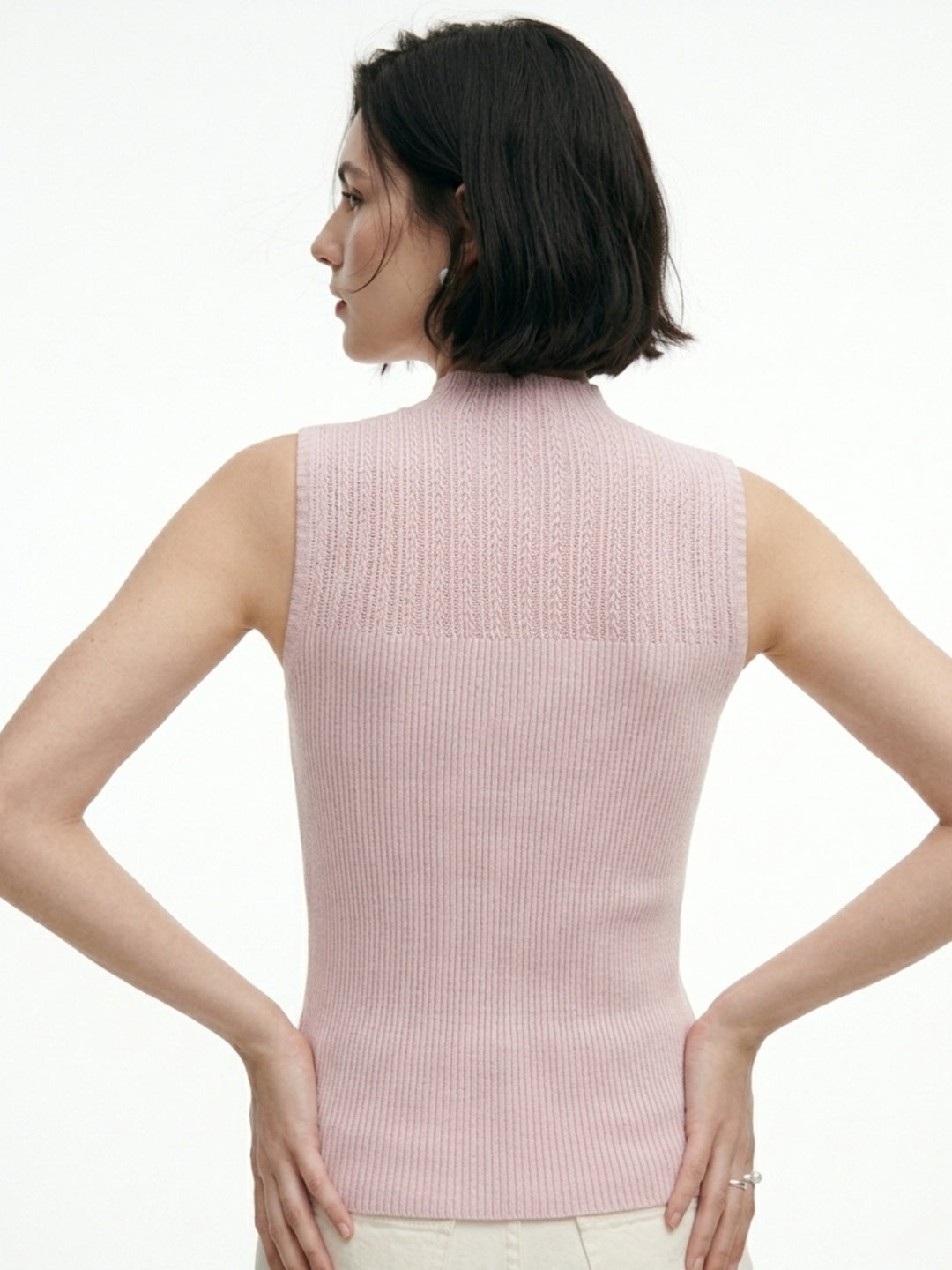 Pink Sleeveless Mock Neck Fitted Top
